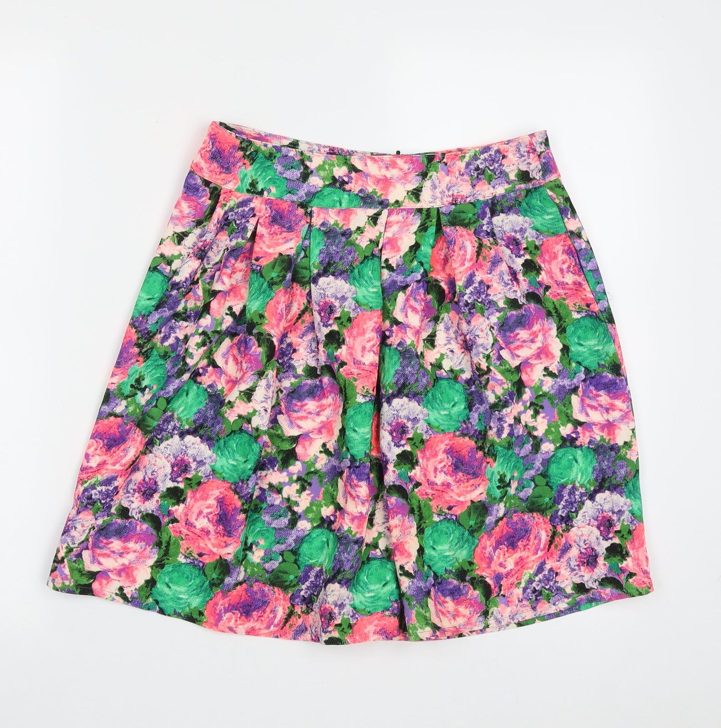 River Island Womens Multicoloured Floral Polyester A-Line Skirt Size 10   Zip