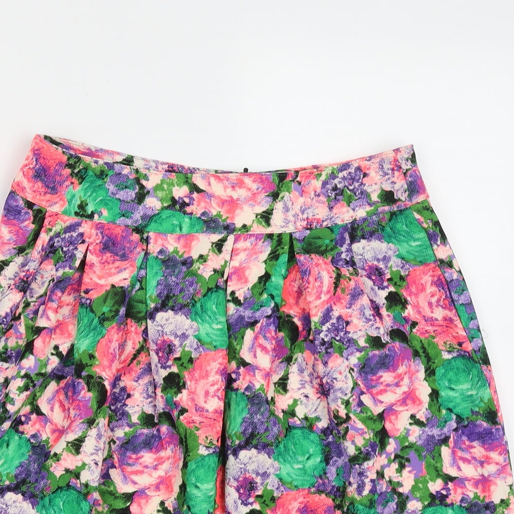River Island Womens Multicoloured Floral Polyester A-Line Skirt Size 10   Zip