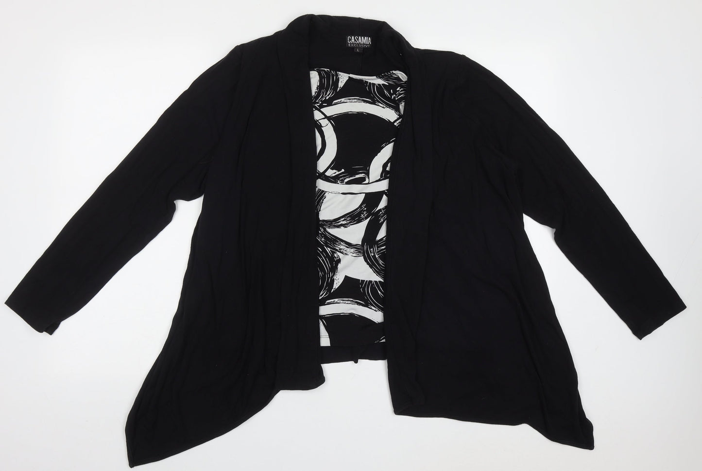 Casamia Womens Black Boat Neck Geometric Polyester Pullover Jumper Size L
