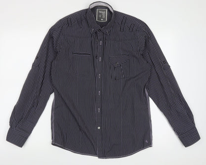 Preloved REMUS Mens Purple Striped Polyester  Button-Up Size M Collared Button - Front
