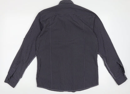 Preloved REMUS Mens Purple Striped Polyester  Button-Up Size M Collared Button - Back