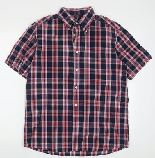 Blue Harbour Mens Blue Check Cotton  Button-Up Size M Collared Button