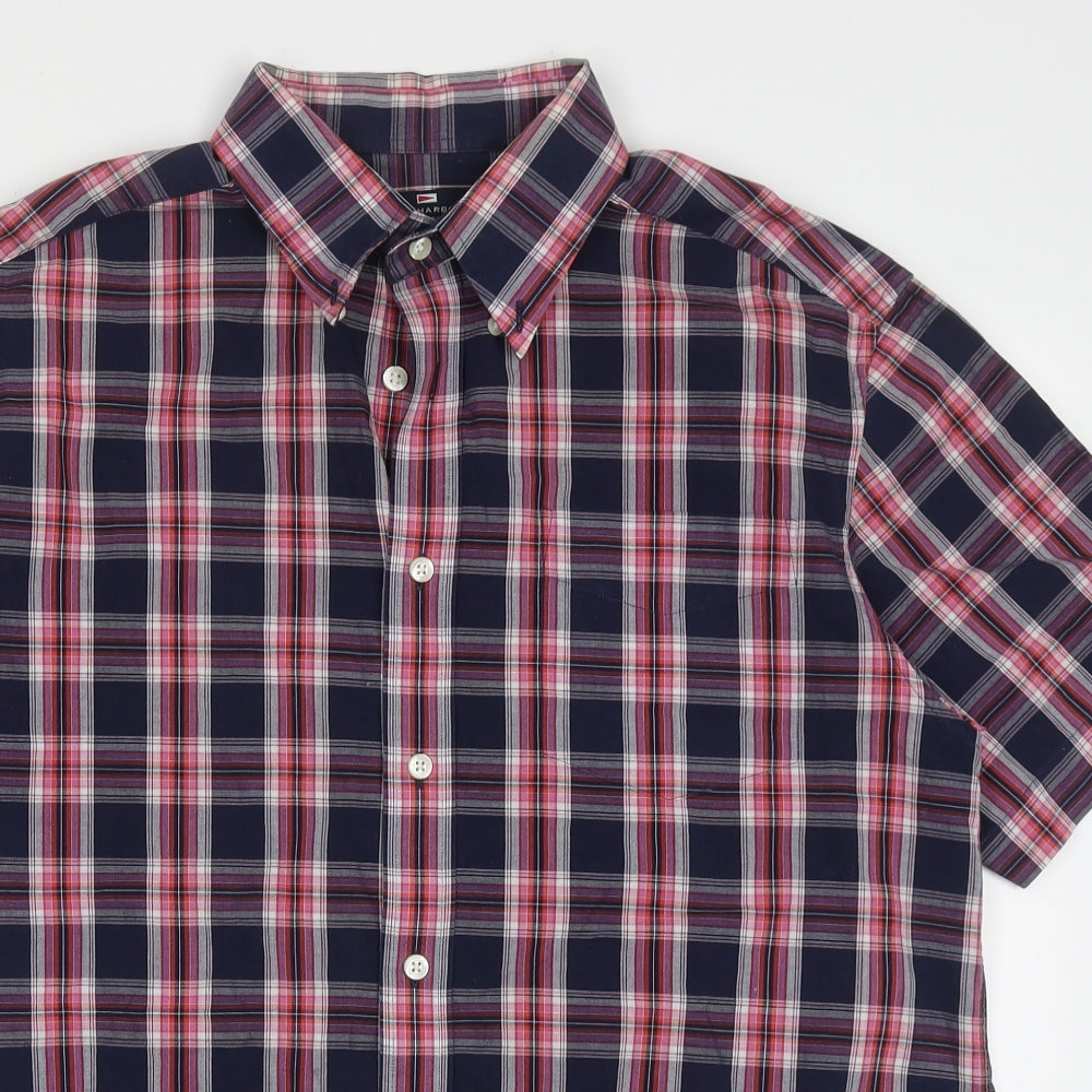 Blue Harbour Mens Blue Check Cotton  Button-Up Size M Collared Button