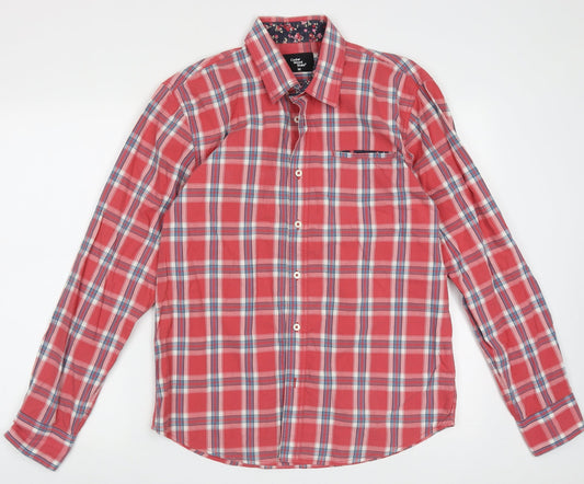Cedar Wood State Mens Red Check Cotton  Button-Up Size M Collared Button