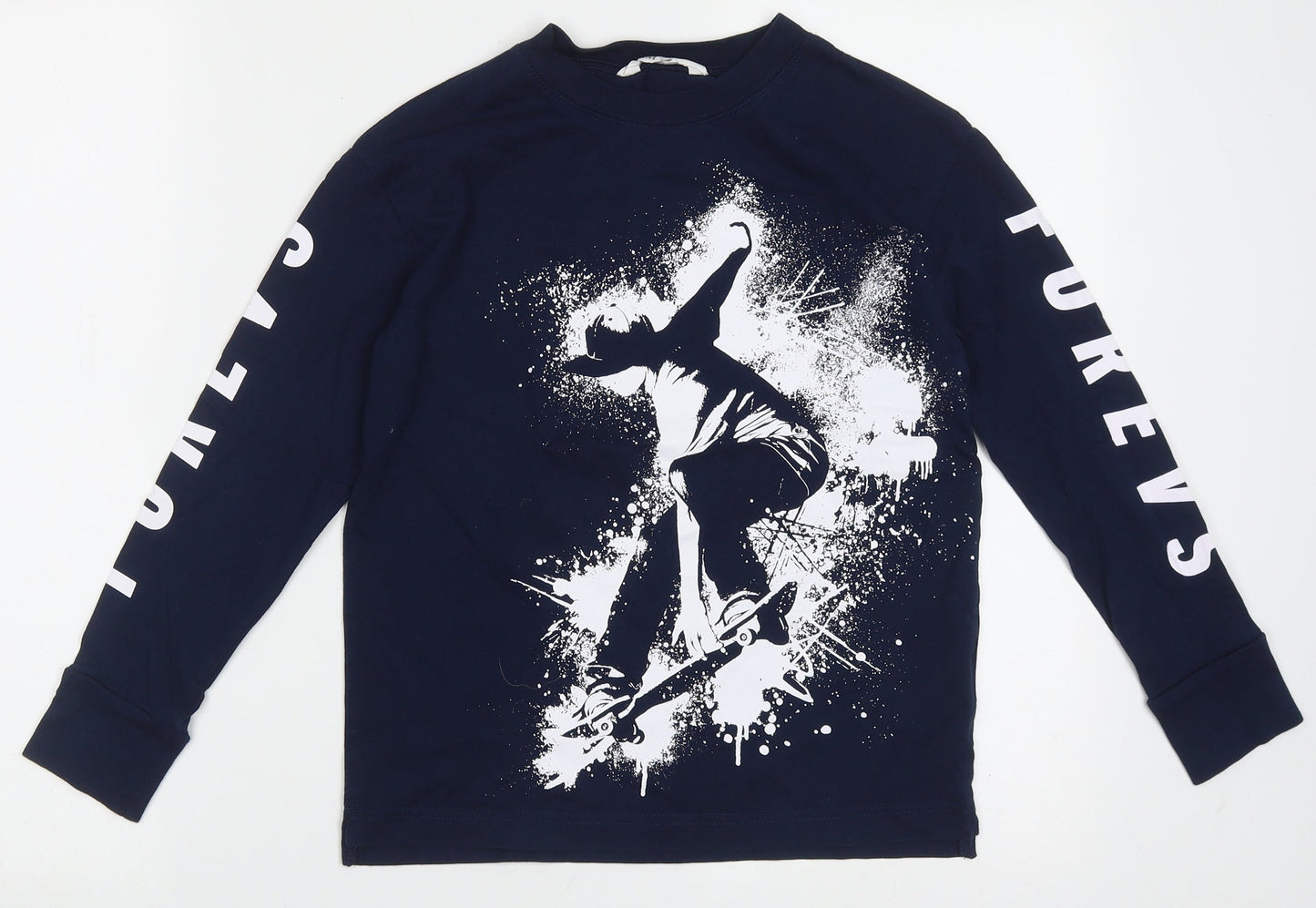 H&M Boys Blue  Cotton Basic Casual Size 8-9 Years Crew Neck Pullover