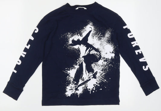 H&M Boys Blue  Cotton Basic Casual Size 8-9 Years Crew Neck Pullover