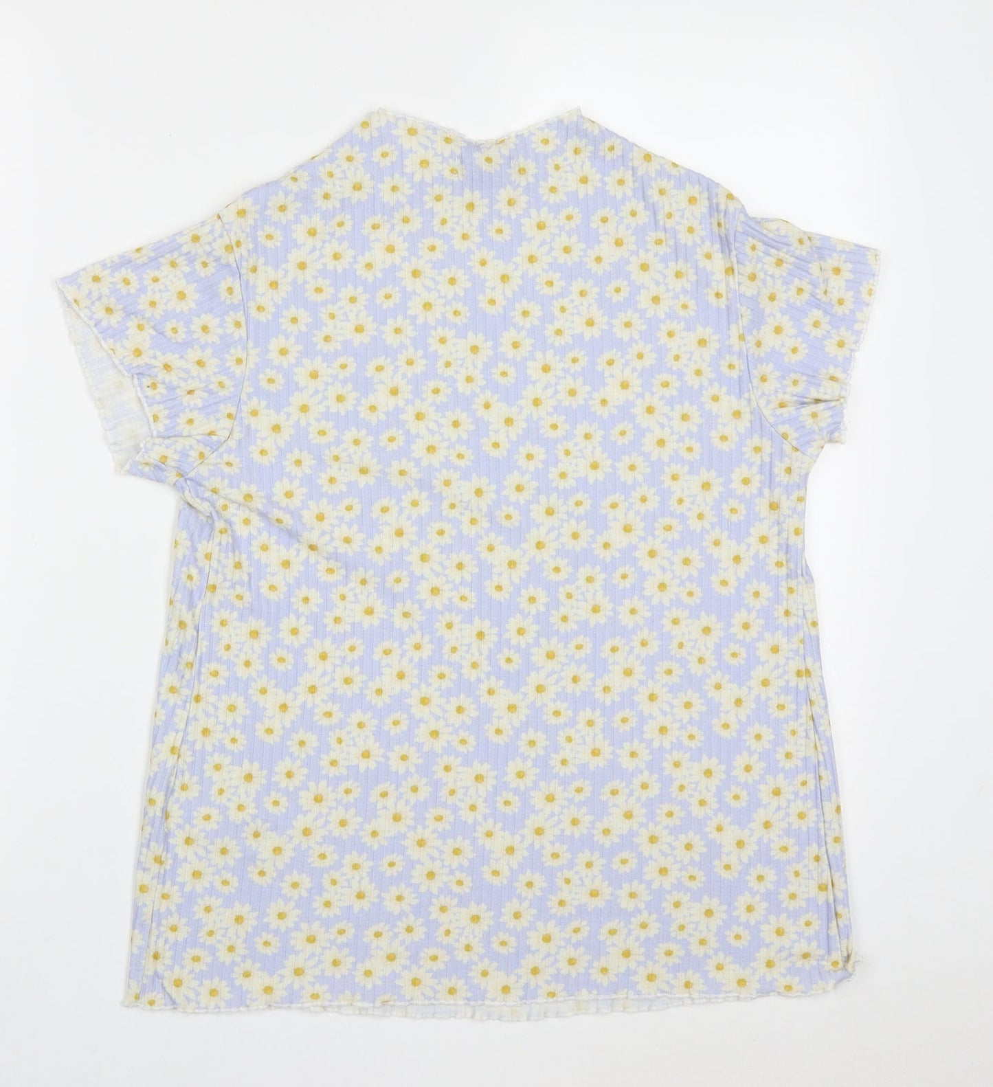 New Look Womens Blue Floral Polyester Basic T-Shirt Size 14 High Neck