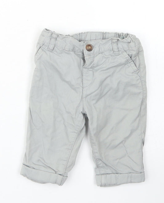 M&S Boys Grey  Cotton Capri Trousers Size 3-6 Months  Button