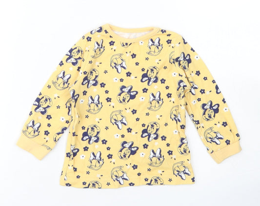 George Girls Yellow Spotted Cotton Basic T-Shirt Size 9-12 Months Crew Neck  - Minnie Mouse & Daisy Duck