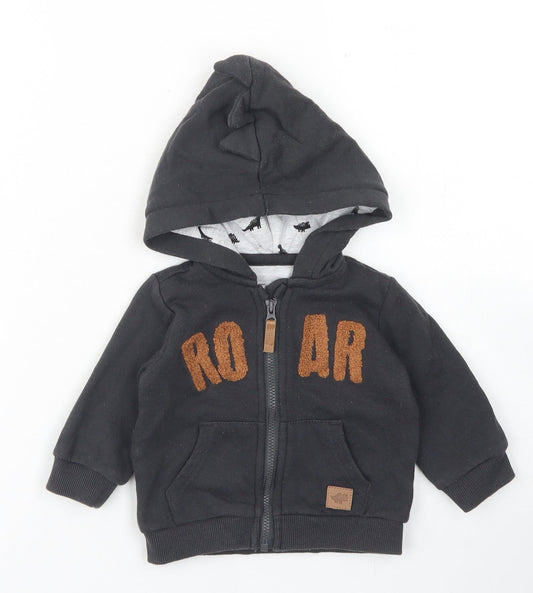 F&F Boys Grey   Jacket  Size 0-3 Months   Zip - Dinosaur hood