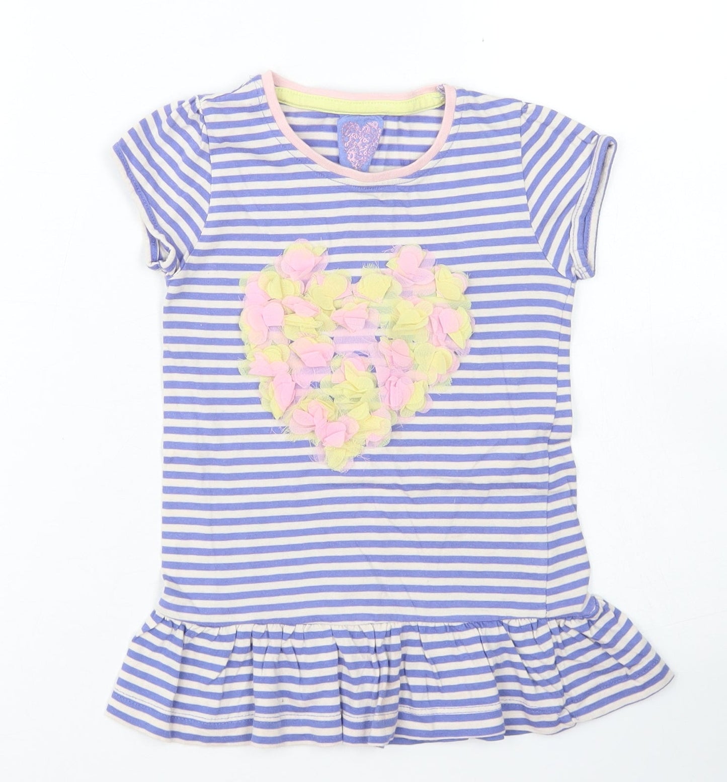 Young Dimension Girls Blue Striped Cotton Basic T-Shirt Size 3-4 Years Crew Neck