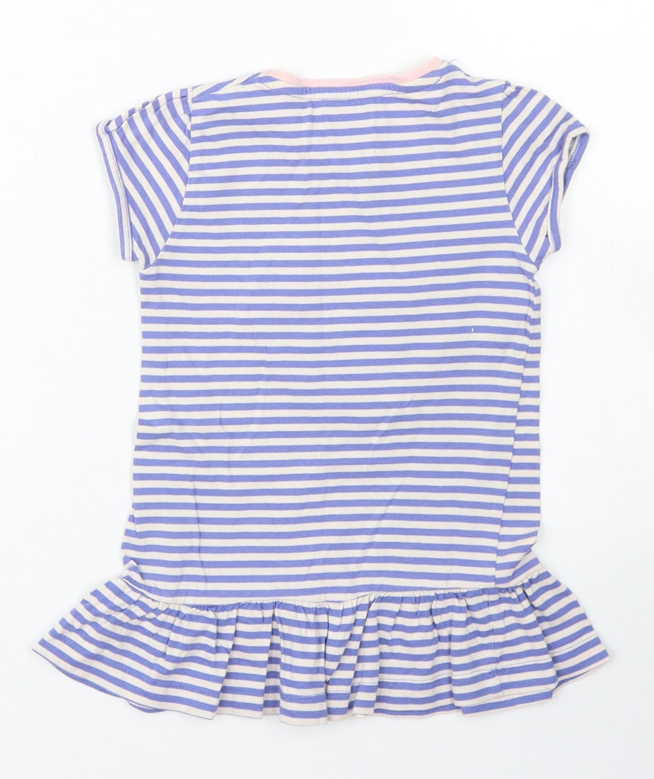 Young Dimension Girls Blue Striped Cotton Basic T-Shirt Size 3-4 Years Crew Neck