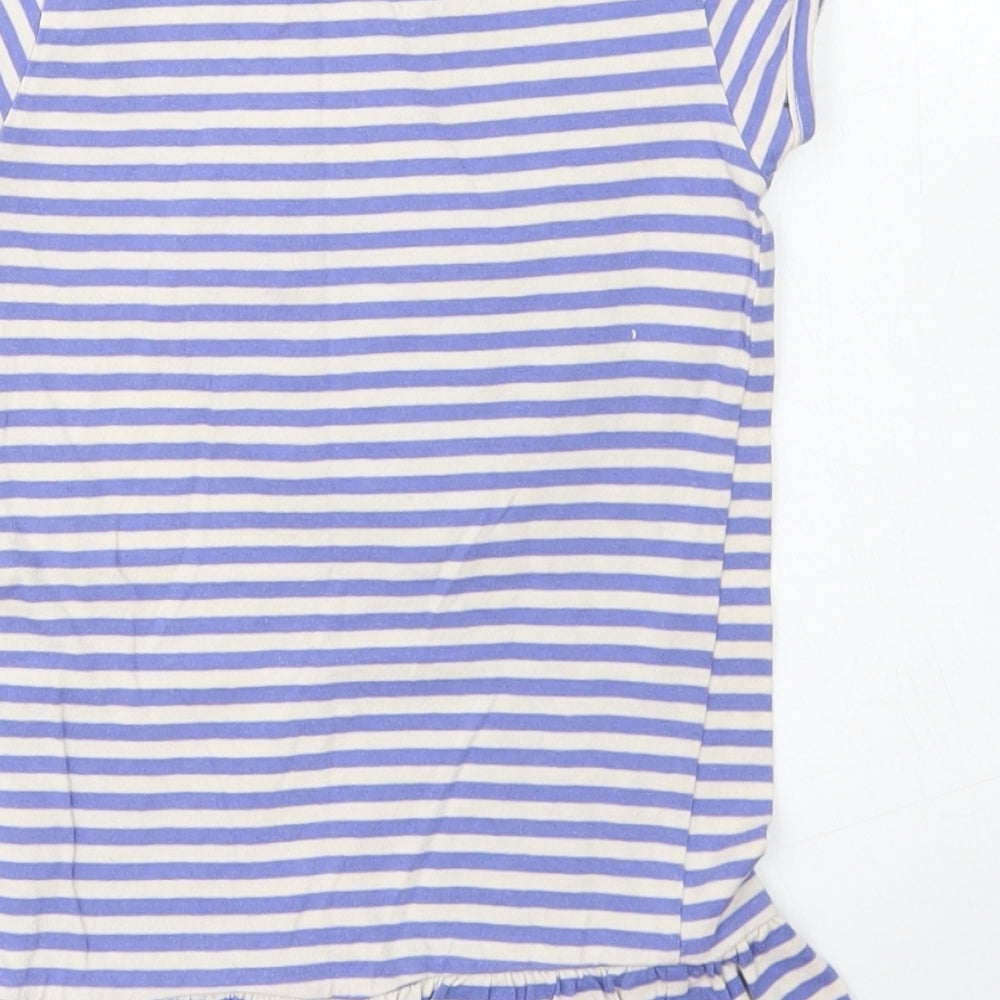 Young Dimension Girls Blue Striped Cotton Basic T-Shirt Size 3-4 Years Crew Neck