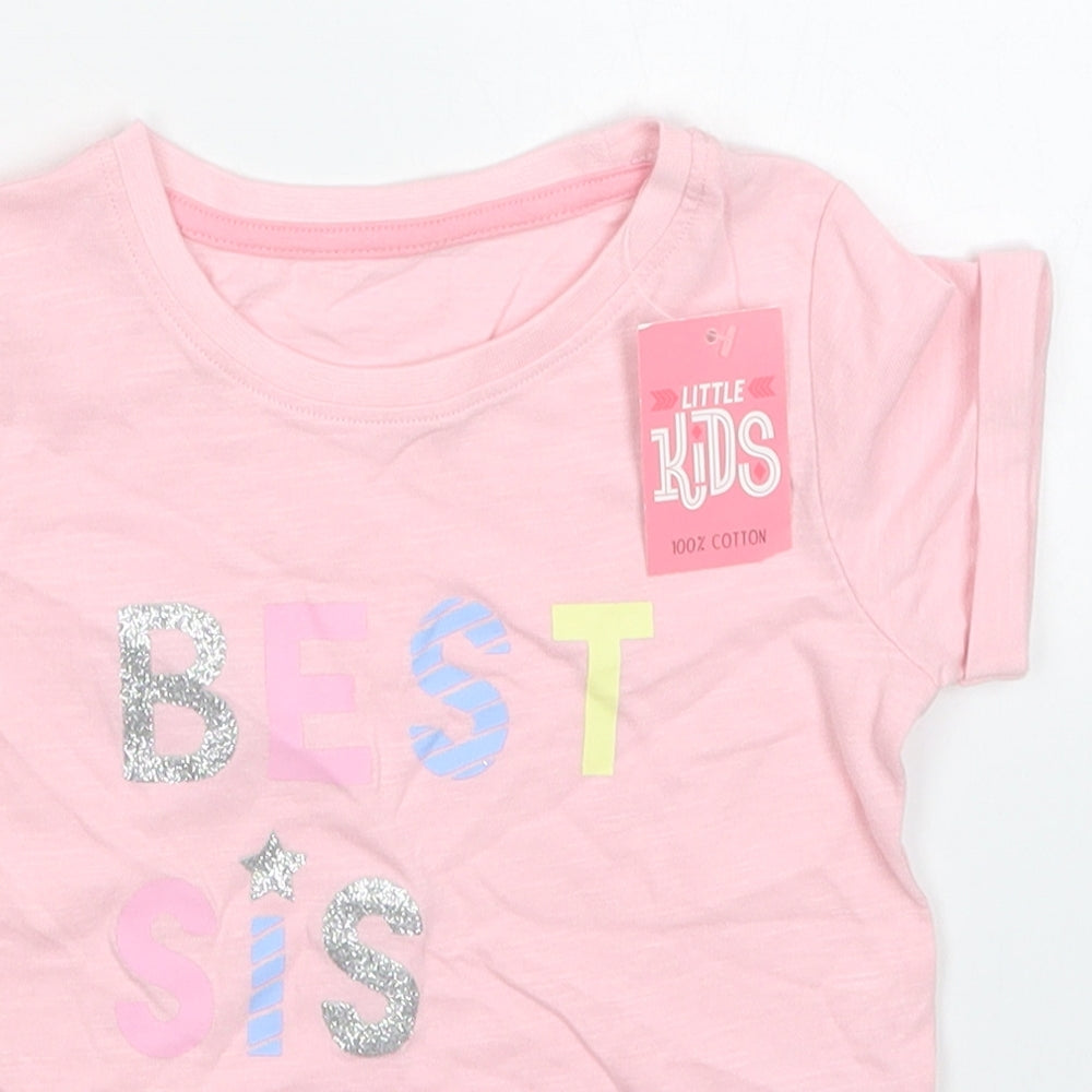 Matalan Girls Pink  Cotton Basic T-Shirt Size 12-18 Months Crew Neck Pullover - Best Sis Ever