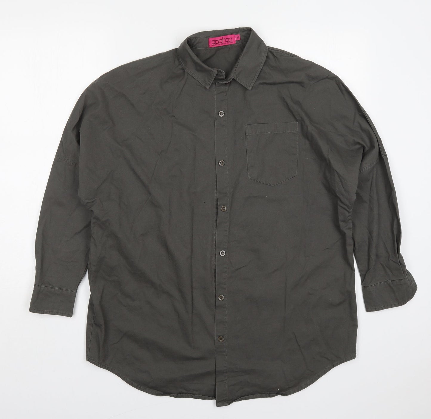 New Look Womens Grey  Cotton Basic Button-Up Size M Collared
