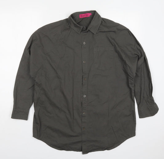 New Look Womens Grey  Cotton Basic Button-Up Size M Collared