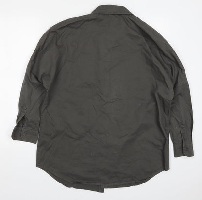 New Look Womens Grey  Cotton Basic Button-Up Size M Collared