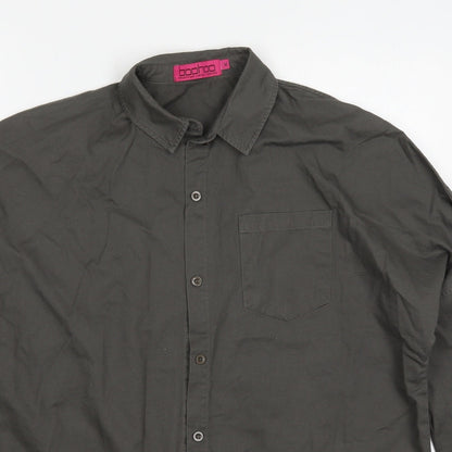 New Look Womens Grey  Cotton Basic Button-Up Size M Collared