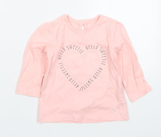 George Girls Pink  Cotton Basic T-Shirt Size 6-9 Months Crew Neck Pullover - Hello Sweetie Love Heart