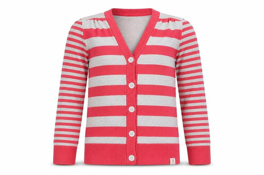 Mexx Girls Pink V-Neck Striped Cotton Cardigan Jumper Size XL  Button - Star