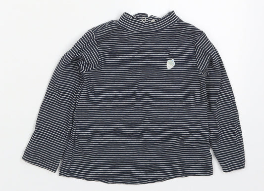 Zara Girls Blue Striped Cotton Basic T-Shirt Size 12-18 Months Round Neck Button - Acorn