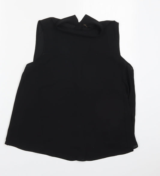 Zara Womens Black  Polyester Basic Button-Up Size S Mock Neck