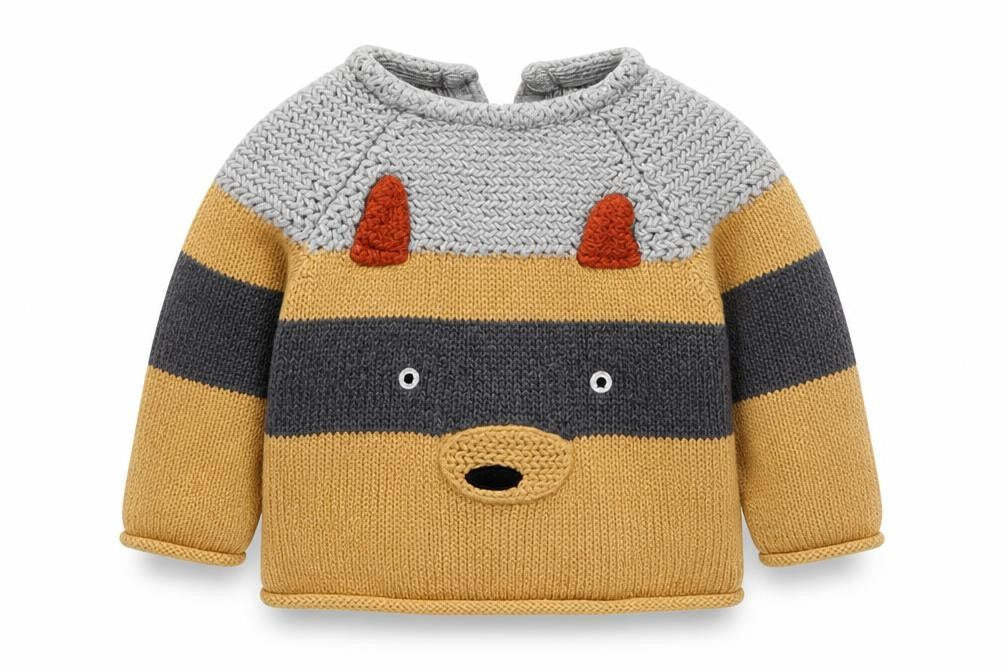 Next Boys Beige Striped Cotton Pullover Jumper Size 3-6 Months  Button - Raccoon