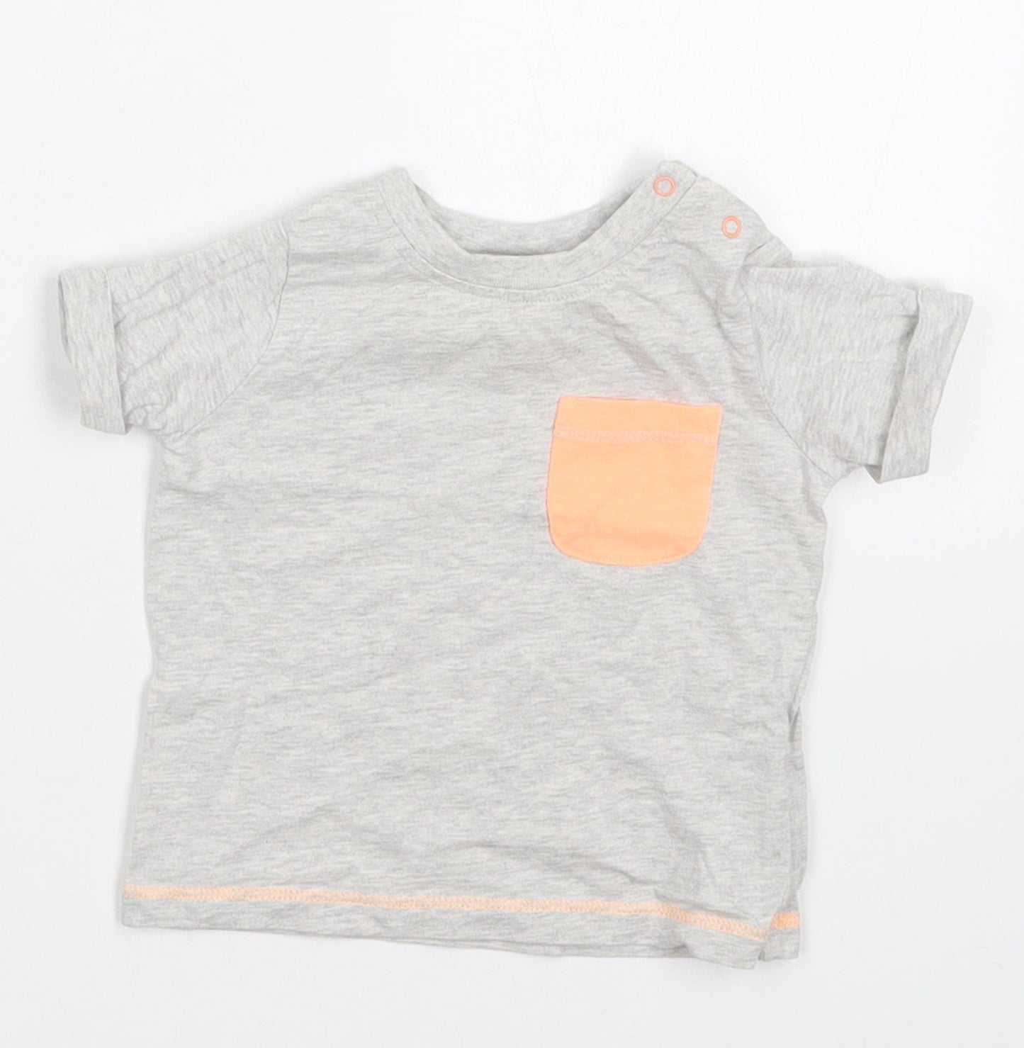 NEXT Boys Grey  Cotton Basic T-Shirt Size 0-3 Months Crew Neck Pullover - Orange Pocket