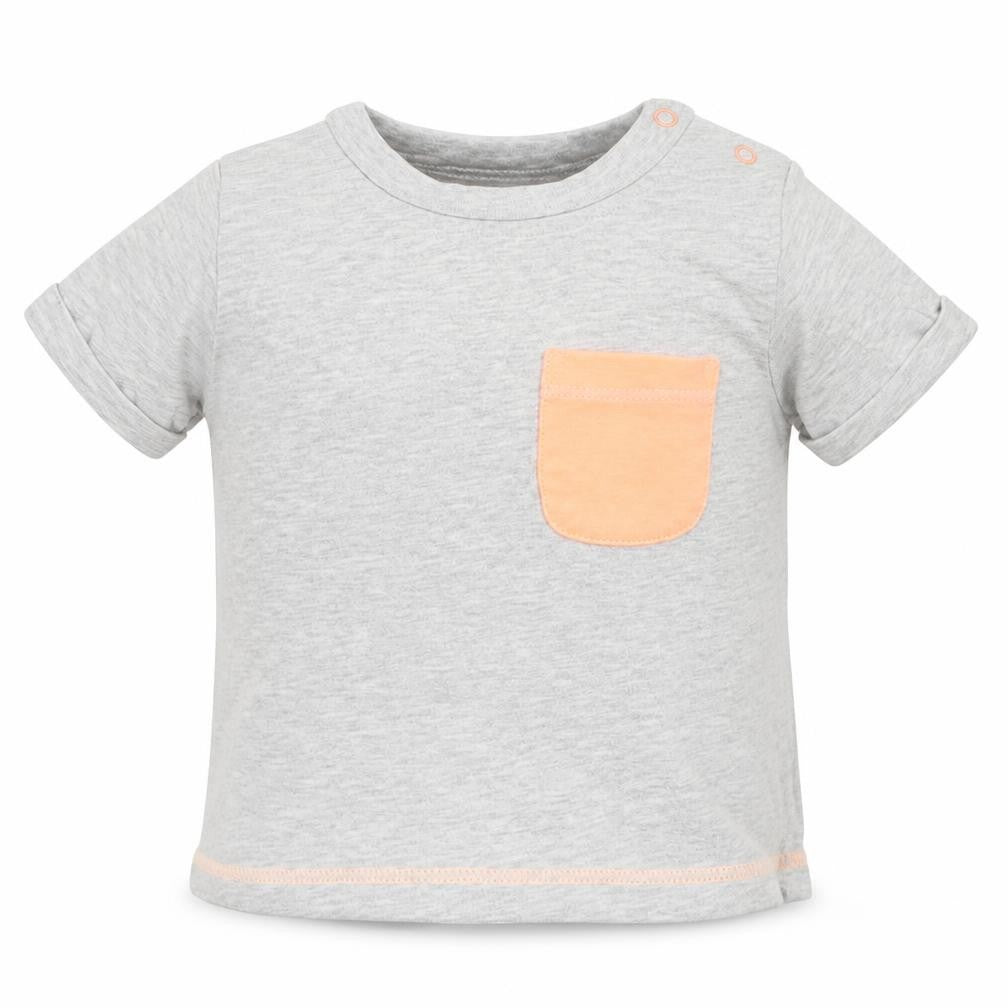 Next Boys Grey  Cotton Basic T-Shirt Size 0-3 Months Crew Neck Pullover - Orange Pocket