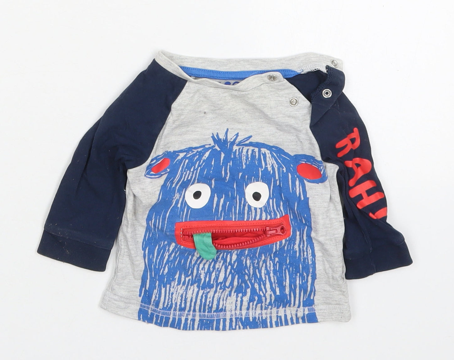 F&F Boys Multicoloured  Cotton Basic T-Shirt Size 0-3 Months Crew Neck Pullover - Monster
