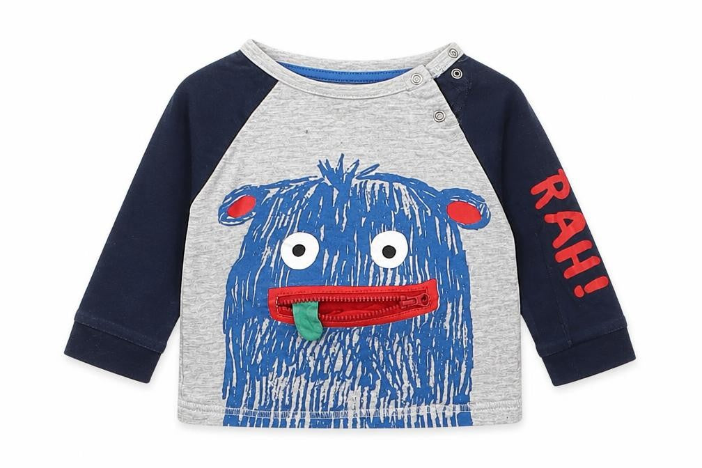 F&F Boys Multicoloured  Cotton Basic T-Shirt Size 0-3 Months Crew Neck Pullover - Monster