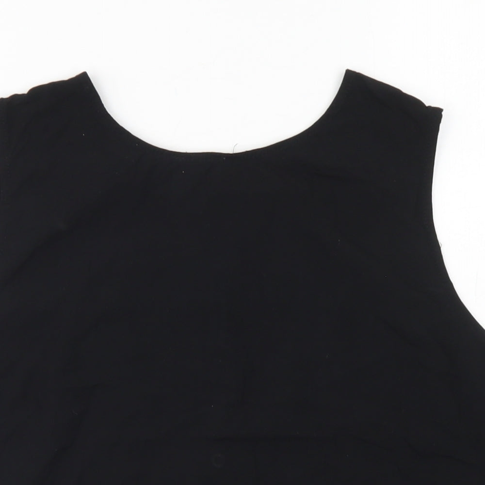 Brave Soul Womens Black  Viscose Cropped Blouse Size L Round Neck - Lace Trim