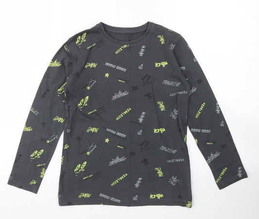 Dunnes Stores Boys Grey Spotted Cotton Basic T-Shirt Size 7-8 Years Crew Neck