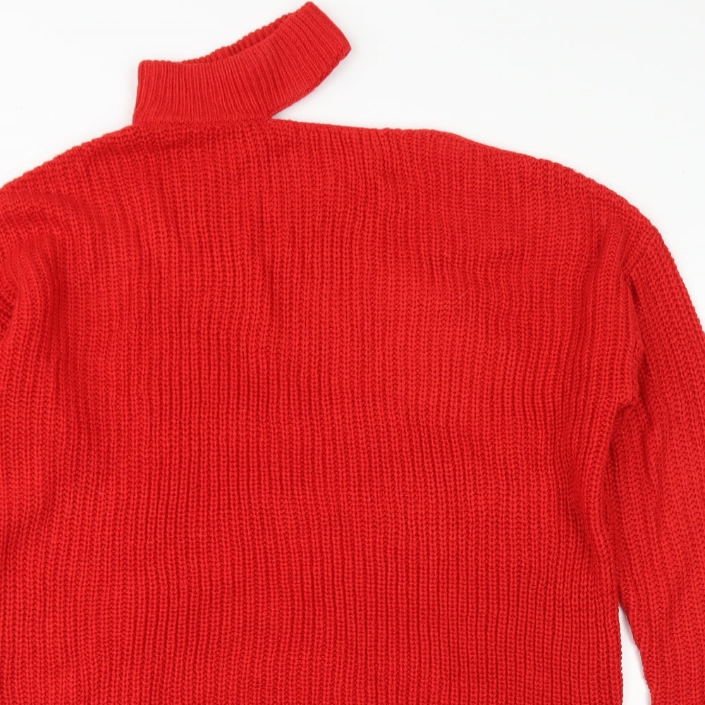 Simply Be Womens Red High Neck  Acrylic Pullover Jumper Size S   - Cut Out Neckline