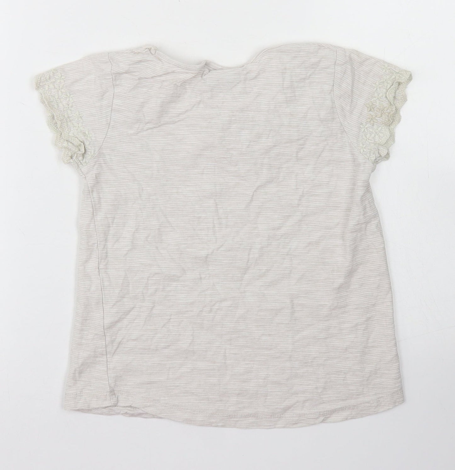 Matalan Girls Grey Striped Cotton Basic T-Shirt Size 6-7 Years Crew Neck  - Lace sleeve detail