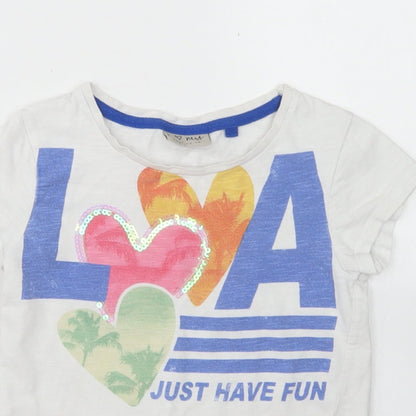 Next Girls White  Cotton Basic T-Shirt Size 6 Years Crew Neck  - LA