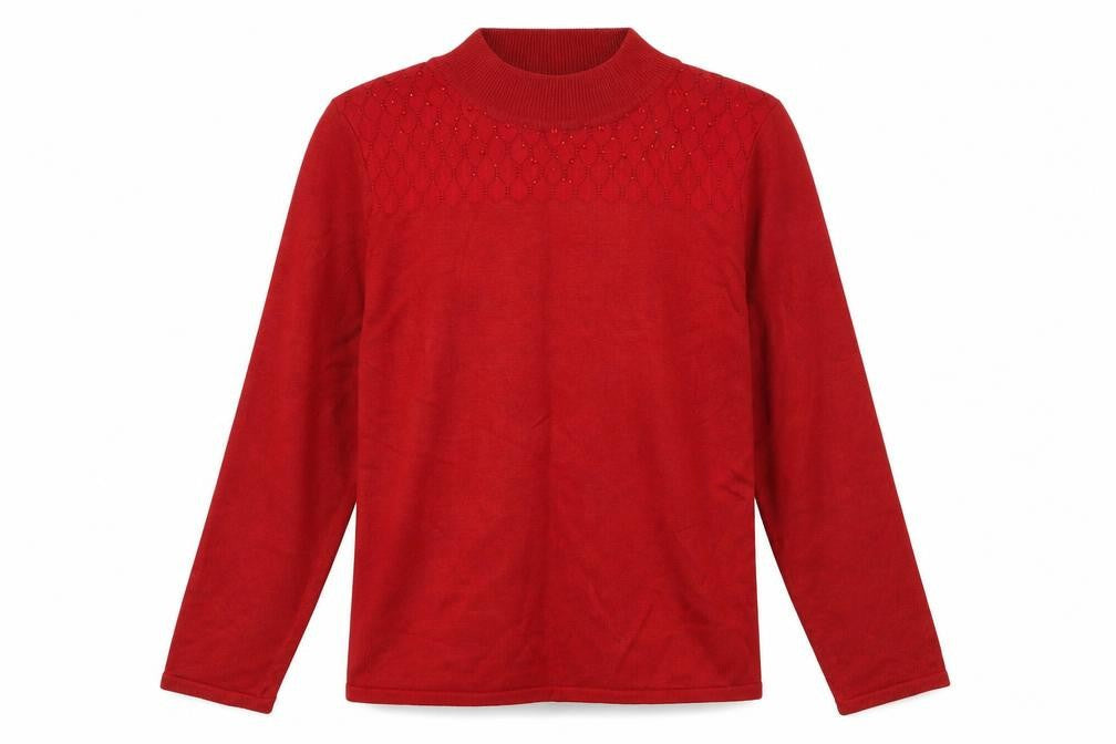 Bonmarché Womens Red High Neck Acrylic Pullover Jumper Size M