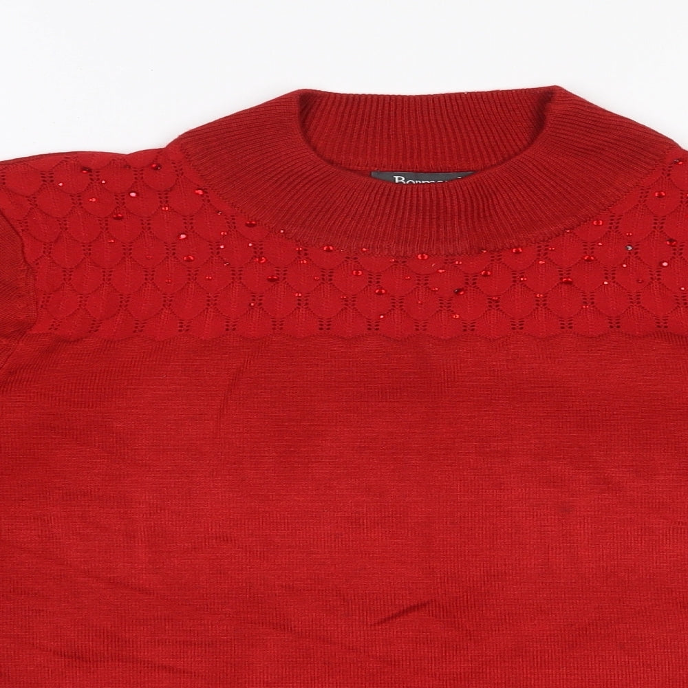 Bonmarché Womens Red High Neck  Acrylic Pullover Jumper Size M