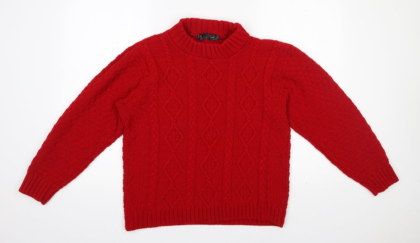 PINK Womens Red High Neck  Acrylic Pullover Jumper Size M