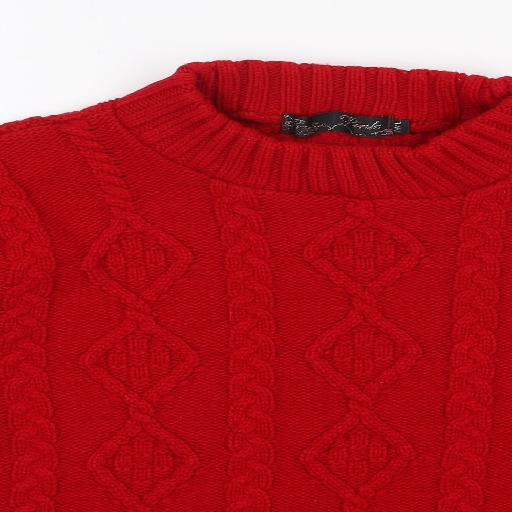 PINK Womens Red High Neck  Acrylic Pullover Jumper Size M