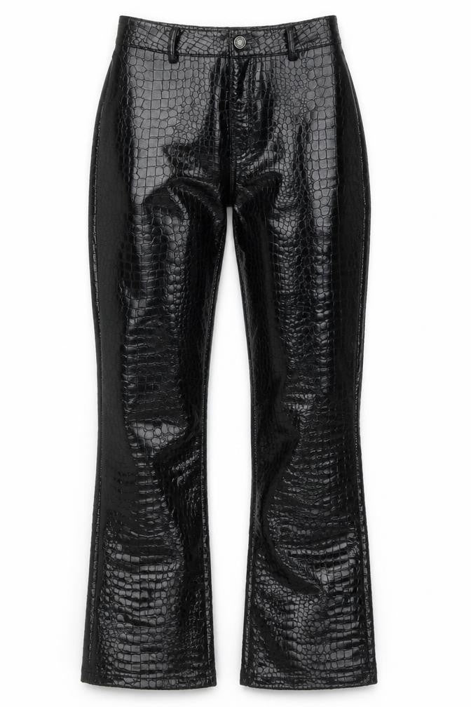 Motel Rocks Womens Black Animal Print Polyester Trousers  Size XS L31 in Regular Button - Snake Print