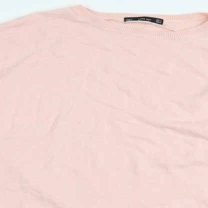 Preloved Zara Knit Womens Pink Round Neck  Cotton Pullover Jumper Size S - Detail