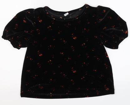 Old Navy Womens Black Floral Polyester Basic Blouse Size S Round Neck - cropped
