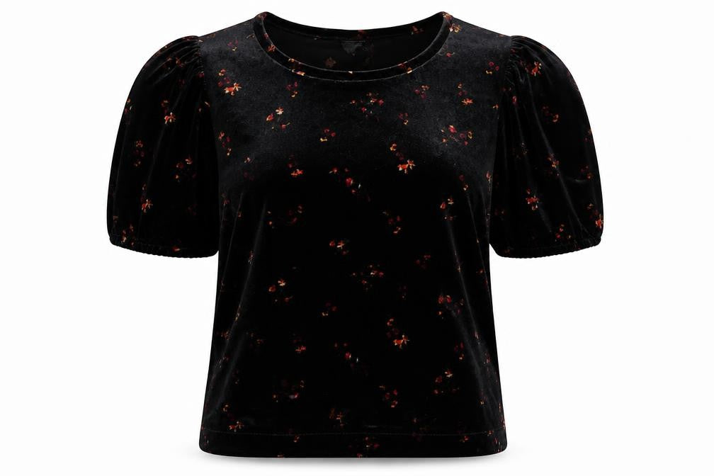 Old Navy Womens Black Floral Polyester Basic Blouse Size S Round Neck - cropped