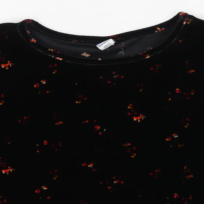 Old Navy Womens Black Floral Polyester Basic Blouse Size S Round Neck - cropped