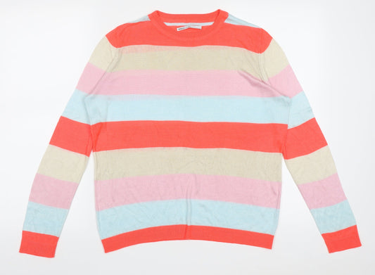 Only Womens Multicoloured Crew Neck Striped Acrylic Pullover Jumper Size L