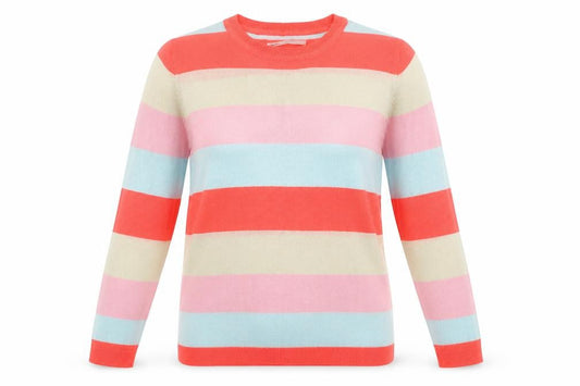 Only Womens Multicoloured Crew Neck Striped Acrylic Pullover Jumper Size L