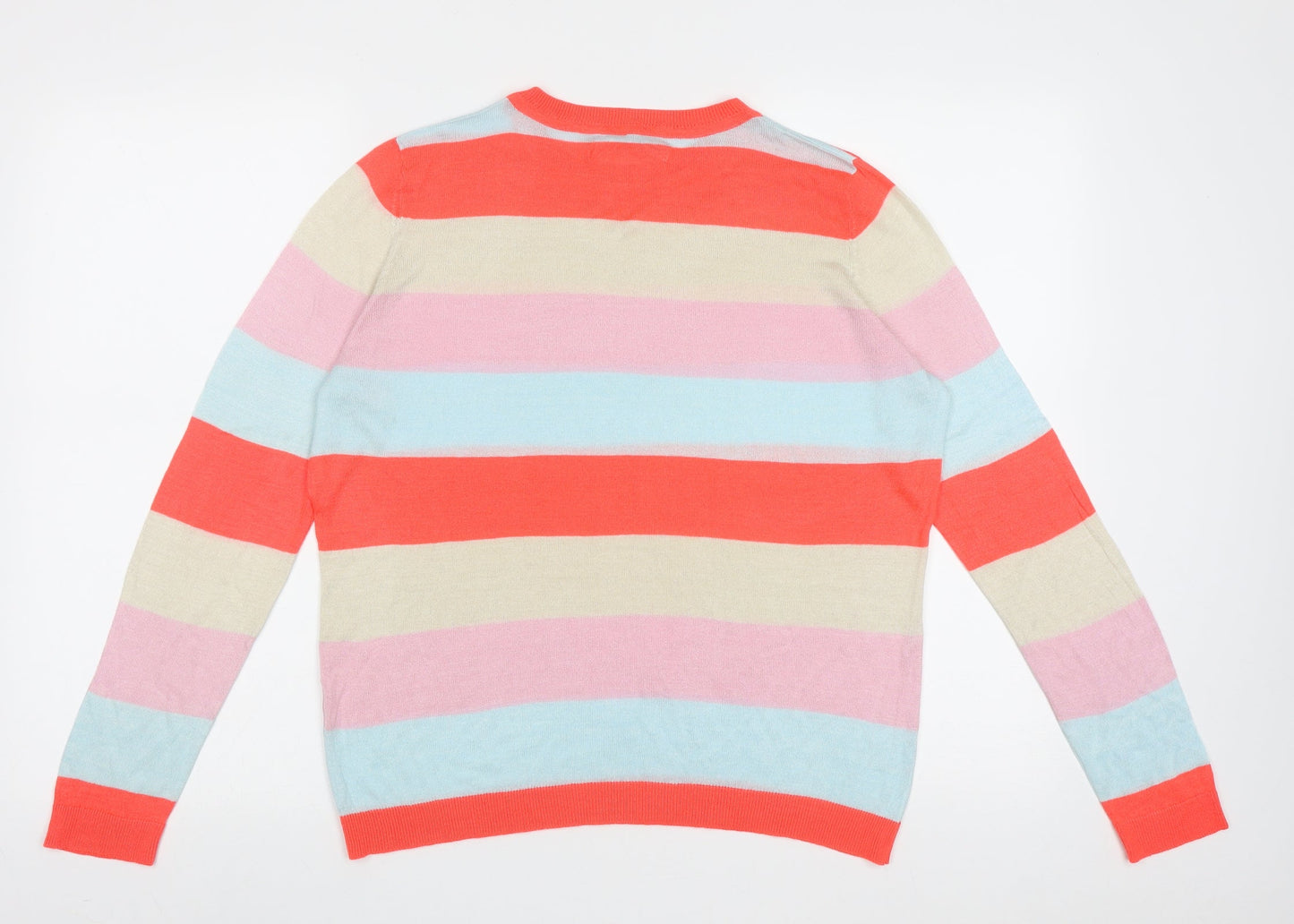 Only Womens Multicoloured Crew Neck Striped Acrylic Pullover Jumper Size L