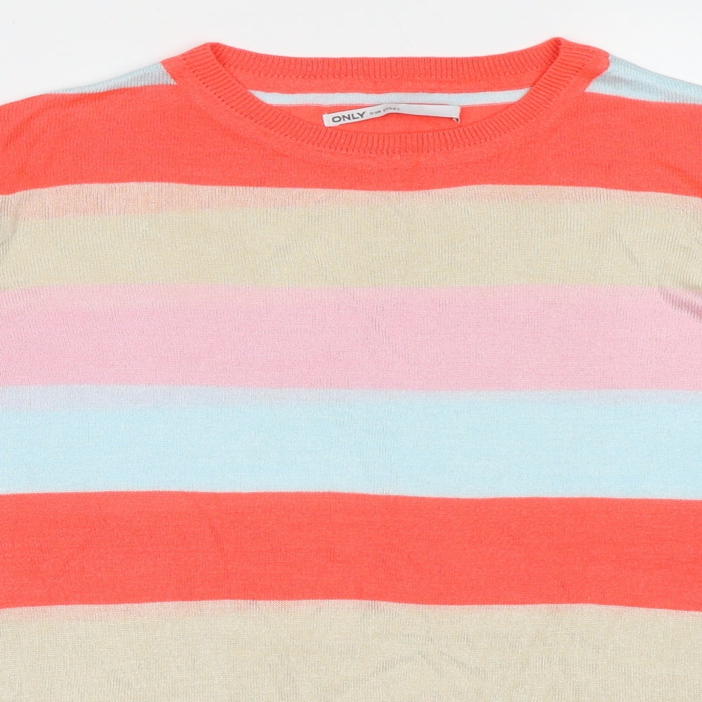 Only Womens Multicoloured Crew Neck Striped Acrylic Pullover Jumper Size L