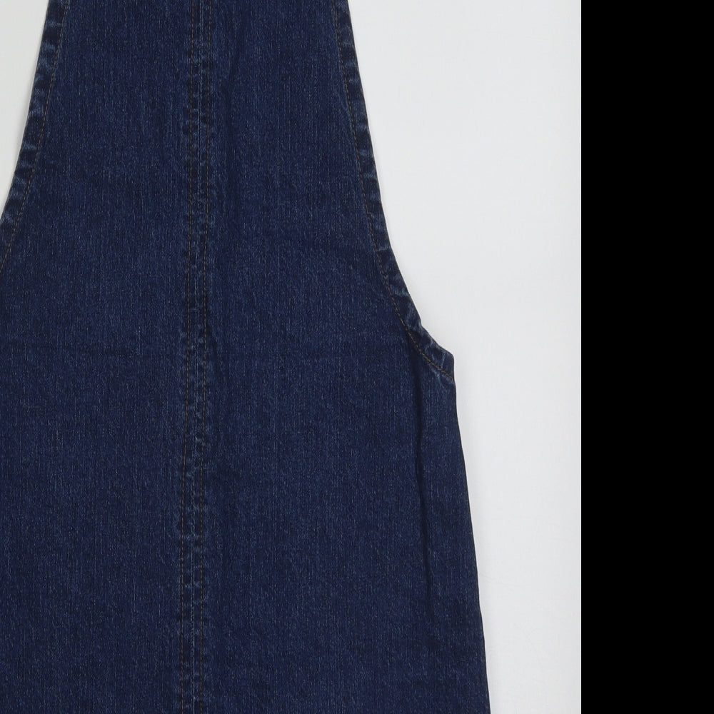 Papaya Womens Blue  Cotton Pinafore/Dungaree Dress  Size 8  Square Neck Zip